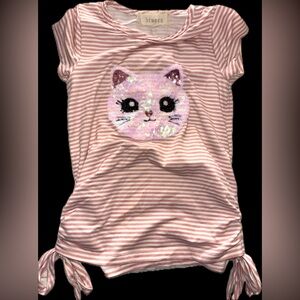 Between brand size 5y girls too super cute perfect for anytime bow tied bottom!!